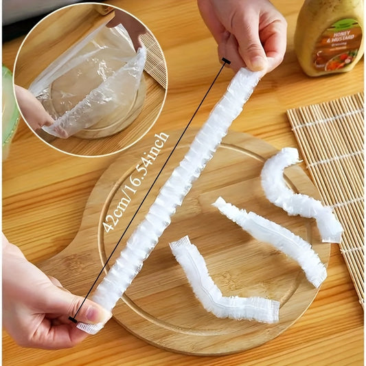 100 pieces of elastic food covers - disposable plastic wrap bags designed for freshness preservation. Ideal for use in kitchens and restaurants.