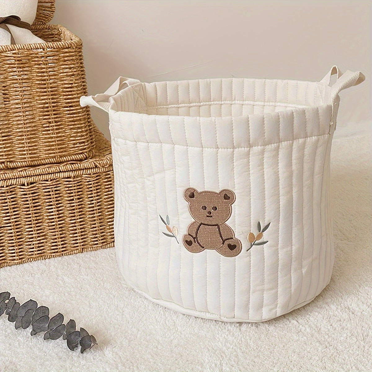 Teddy Bear-themed Storage Basket for Diapers, Toys, and Nursery Bedding - Made of Durable Polyester Fabric, Foldable Container for Ages 14 and Up