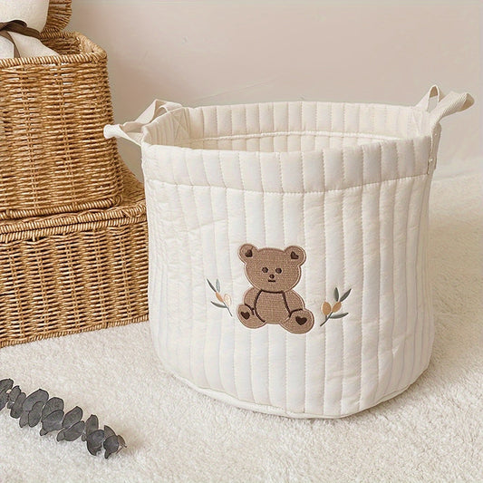 Teddy Bear-themed Storage Basket for Diapers, Toys, and Nursery Bedding - Made of Durable Polyester Fabric, Foldable Container for Ages 14 and Up