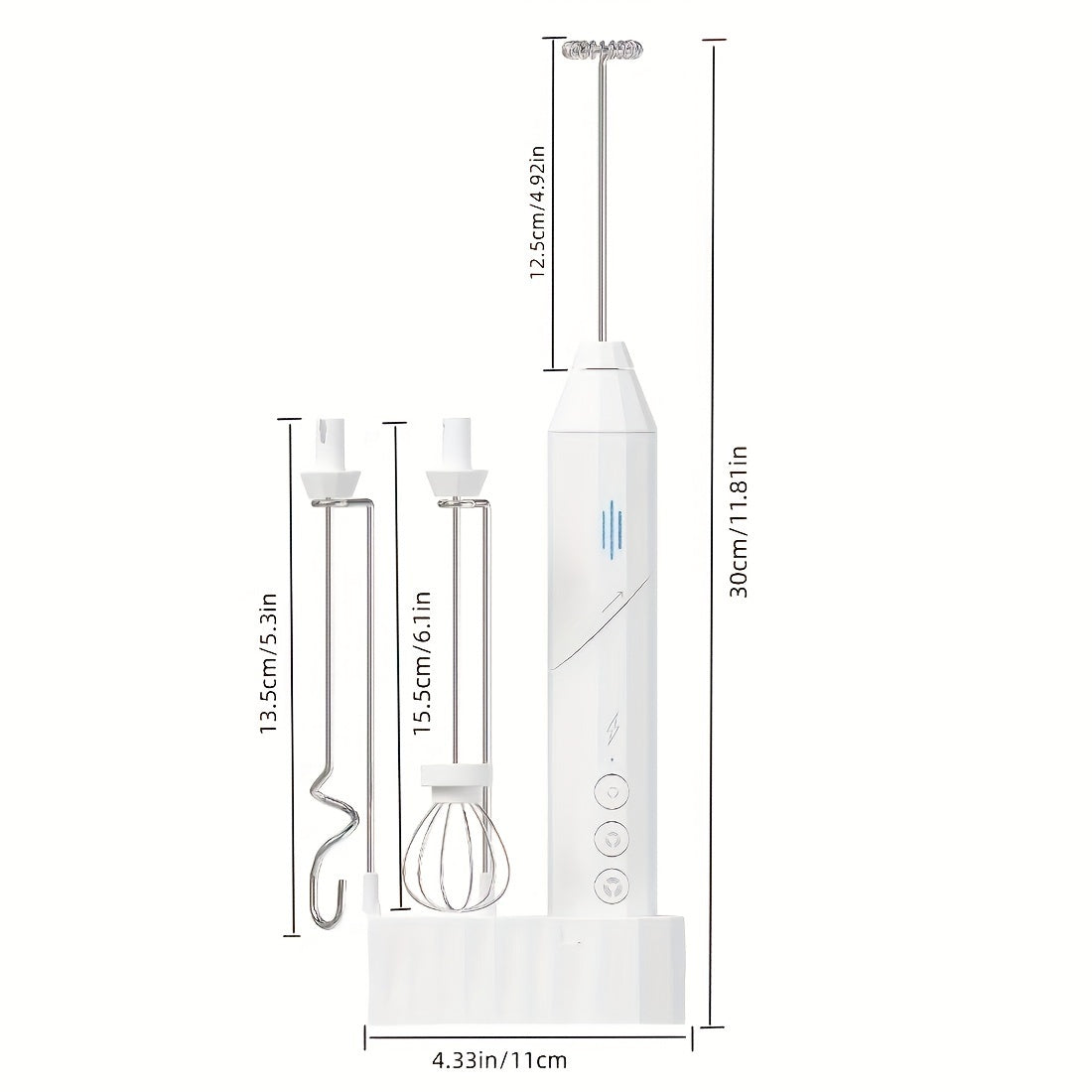 Get your hands on the Rechargeable Handheld Milk Frother! This versatile tool comes with a stand for easy storage and features a 3-speed adjustable electric whisk. It also includes 3 unique stainless steel mixing attachments, making it perfect for all