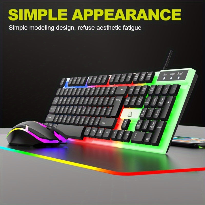 GT100 Luminous Gaming Keyboard & Mouse Combo with 104 Keys, Colorful LED Backlight, PC & USB Compatible, Black & White Design, Ergonomic Gaming Gear, Durable.