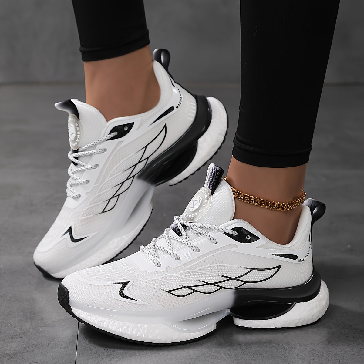 Women's Casual Running Sneakers with Breathable Mesh Fabric, Shock Absorbing, Adjustable Strap, Low Top in White, available in sizes 36-45.