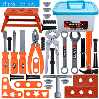 Toy tool box sets in three sizes, with electric drill and simulation repair tools. Great for kids to fix toys and play construction. Suitable for boys and girls.