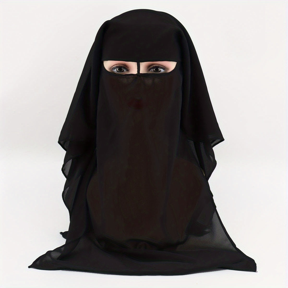 Black Chiffon Full Face Niqab Veil - a Casual, Thin, Breathable Headscarf and Head Wrap Perfect for Women