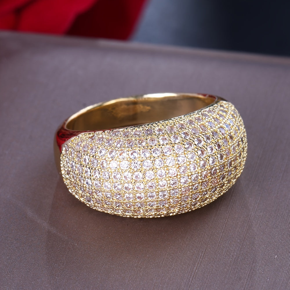 Women's Micro-Inlay Gold Plated Synthetic Zirconia Ring, Inspired by Korean Fashion, Featuring Light Luxury and Elegance, Perfect for Internet Celebrities