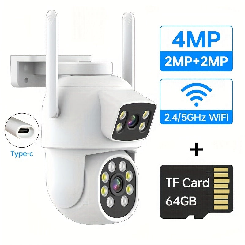 Dual lens Wifi security camera with panoramic view, motion detection, two-way audio, and Color Night Vision. Suitable for monitoring babies, elderly, and pets.