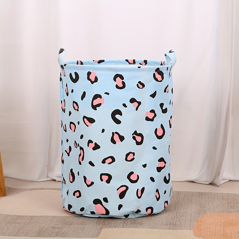 Large Capacity Laundry Organizer with Cow/Leopard Printed Laundry Hamper, Foldable Dirty Clothes Storage Basket with Handles, Toy Storage Bucket - 1 Piece