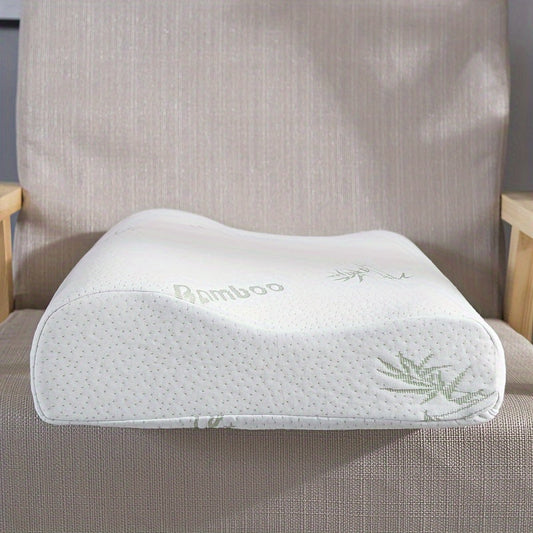 Vintage style 1pc Bamboo-Inspired Memory Foam Sleep Pillow with Contoured Cervical Support for Neck and Breath, Perfect for Back, Stomach, and Side Sleepers. Features Machine Washable, Zippered, Knitted Polyester Cover.