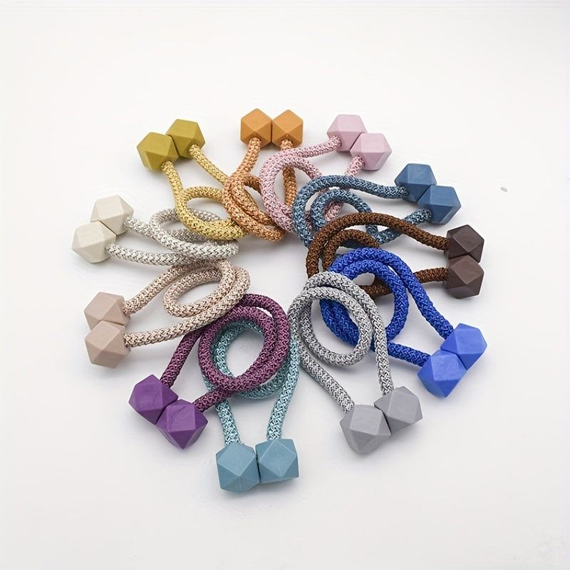 Modern Minimalist Curtain Tieback Set - Plastic Magic Cube Clips in Blue, Pink, Peach, and Brown - Stylish and Functional Window Drapery Holders for Home Decor and Living Room Curtains