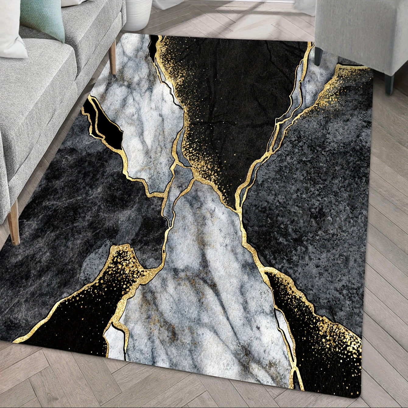 Marble Pattern Rug - 1 Piece, Non-slip and Absorbent, Stain-proof and Waterproof, Ideal for Living Room, Kitchen, Bedroom, Home Decor