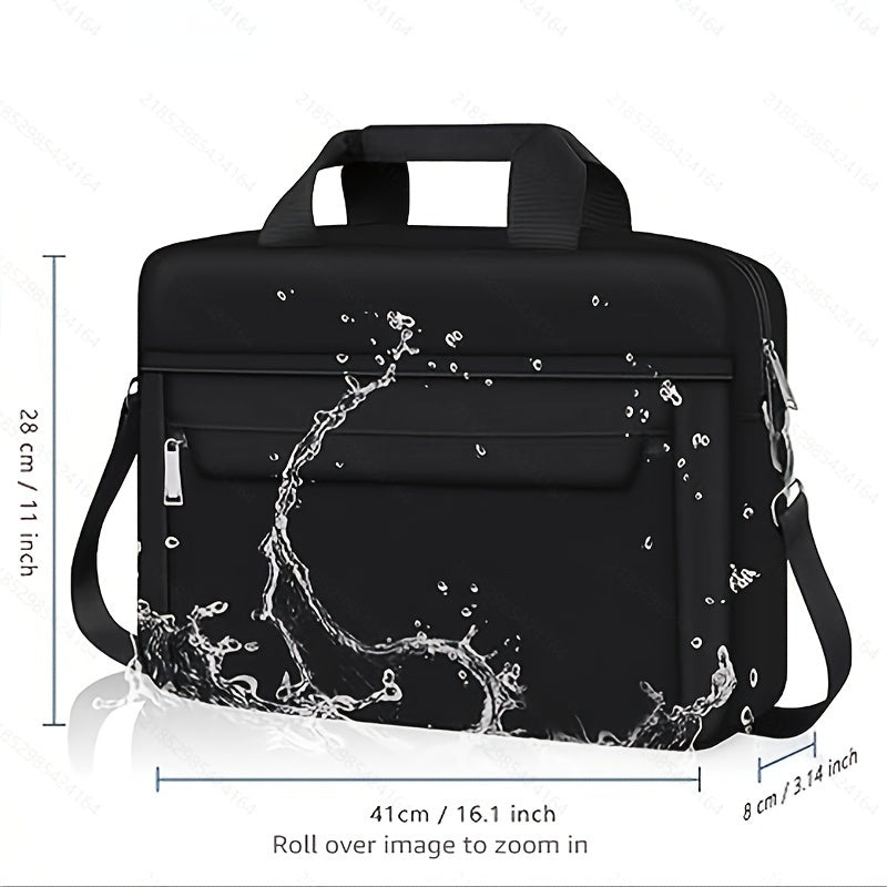 14-inch laptop briefcase with waterproof, TSA-compliant polyester material, and adjustable/detachable shoulder strap.