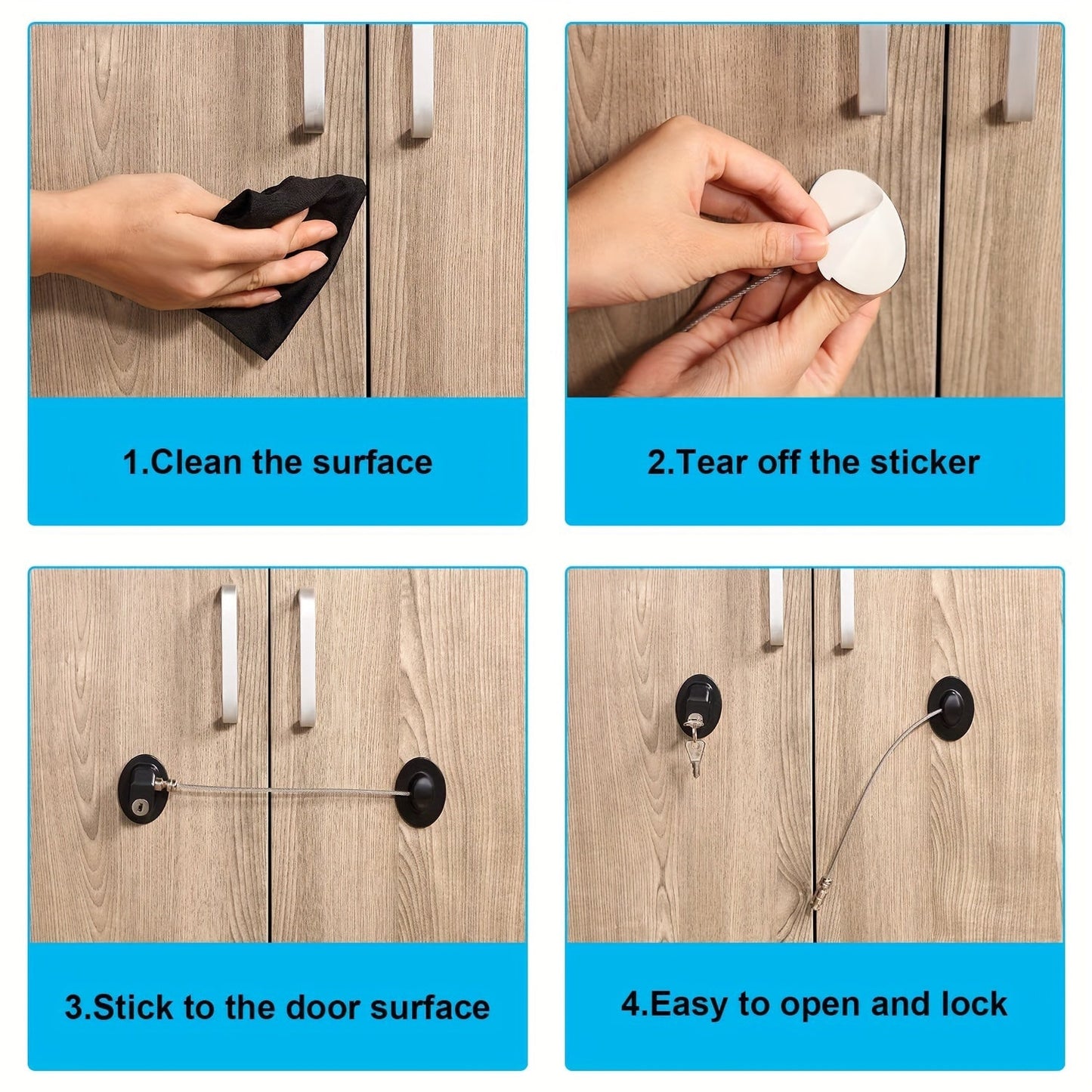 Refrigerator Locks with Key - Set of 4 Cabinet Locks for Freezer, Drawers, Doors, and Toilet Seat