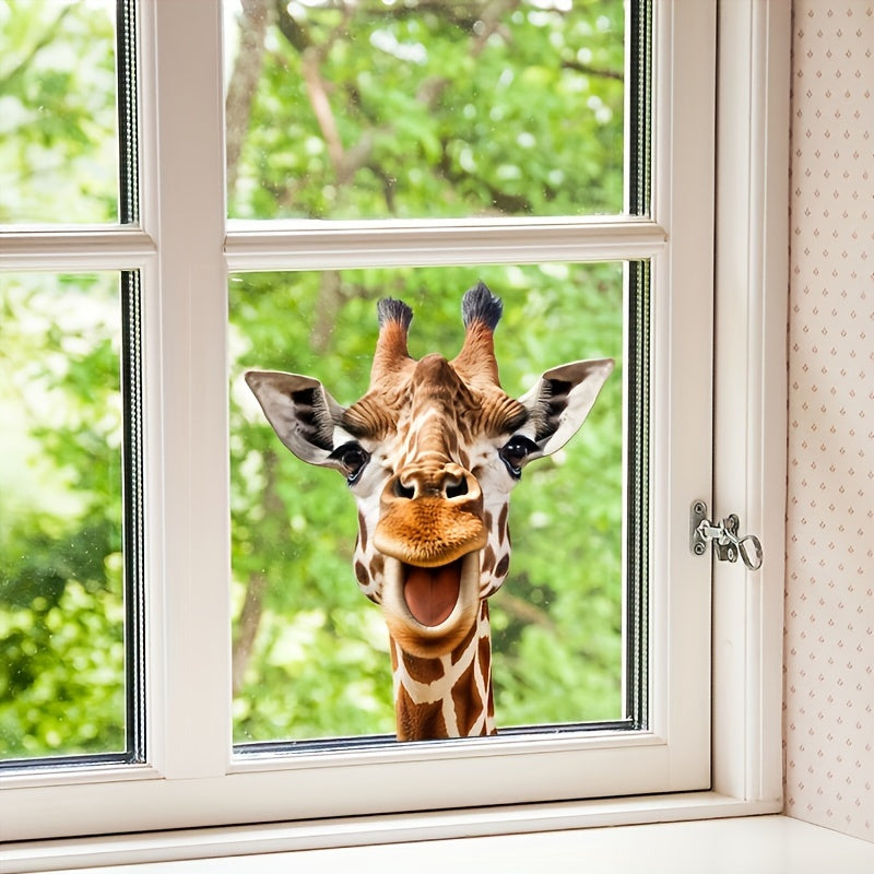 Add a touch of whimsy to your space with this adorable Giraffe Peeking Window Decal featuring Yellow Glasses. This removable, self-adhesive wall sticker is perfect for Bedroom, Living Room, and Office Decor. Made with 1mil thick material, this Artistic