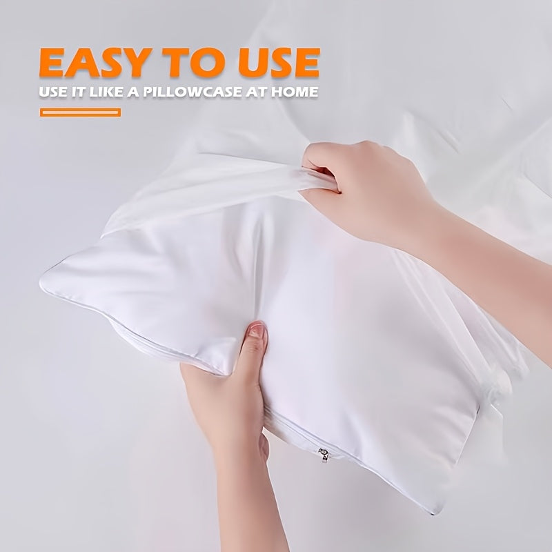 Two-pack of contemporary white disposable pillowcases made from tear-resistant non-woven fabric. These pillowcases are breathable and dust-free, making them ideal for use in hotels, beauty salons, and at home. Please line dry only.