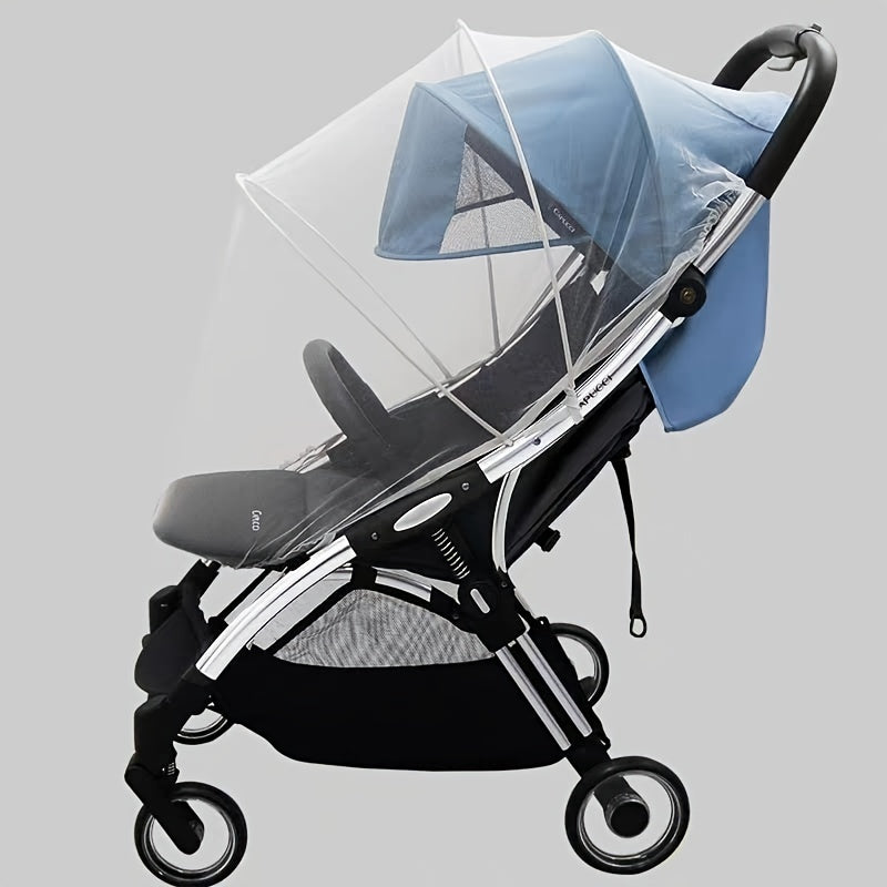 Breathable Mosquito Net for Youngsters Stroller with Dual-Zipper & Storage Bag - Foldable, Secure Cover for Car Seats, Strollers, Baskets, and Cribs in White/Blue Plaid Design. Made of Polyester, Hand Wash Only.