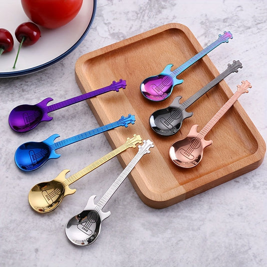 Celebrate Eid with our adorable set of 7 colorful guitar spoons made from high-quality 304 stainless steel. These creative and fun tableware pieces are perfect for stirring your coffee, enjoying a scoop of ice cream, or indulging in some candy. Ideal for