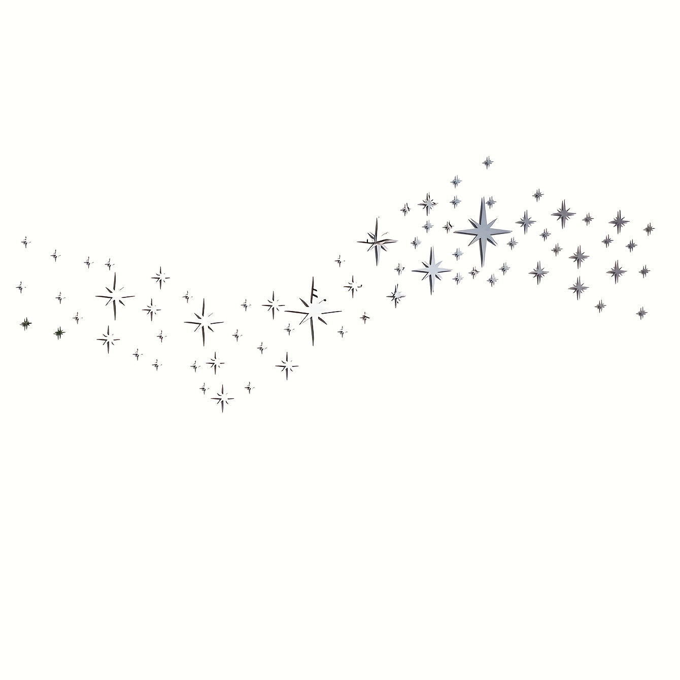 Box of 82 acrylic star mirror stickers for creative wall and ceiling decor.