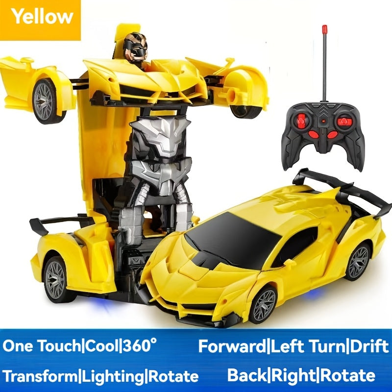 Kids Transforming RC Car Toy, ABS Plastic, One-Click Robot Drift Race Vehicle, Remote Controlled Sports Car, Police Car, Gift for Boys for Winter