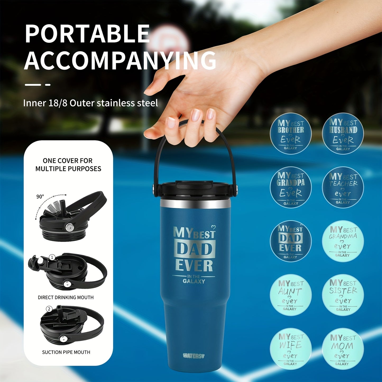 WTAERSY Insulated Water Bottle with Double Lid, 30oz/887ml, Stainless Steel, Reusable Tumbler Cup, Perfect Gift for Various Occasions.