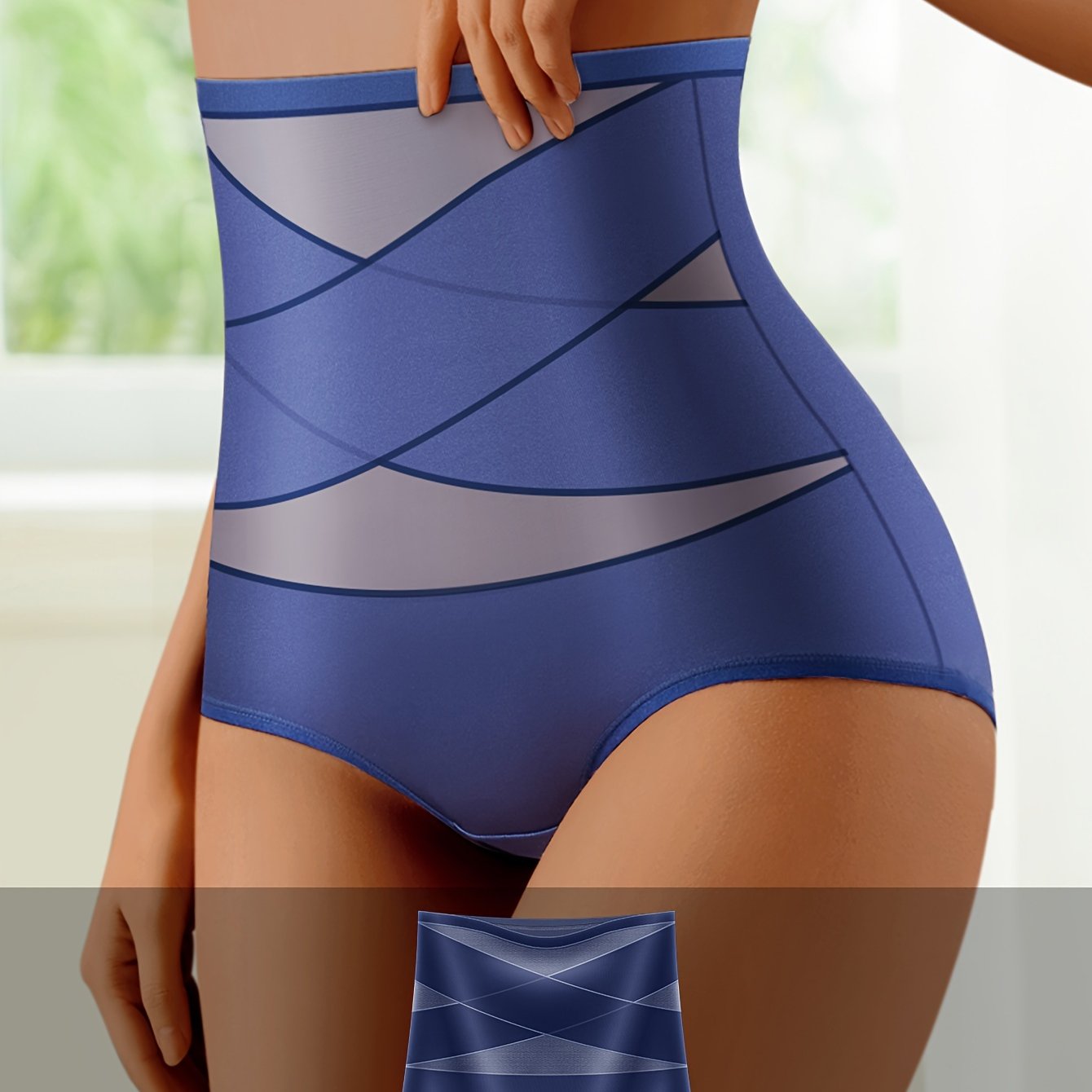 High-waist shapewear panties for women with cross strap detail, medium support, and nylon material.