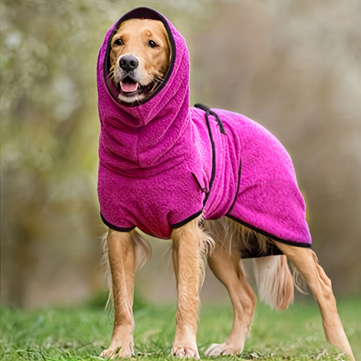 Warm fleece-lined dog hoodie for all breeds, ideal for colder seasons, hand wash only.