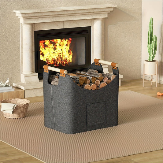 Stay organized with our Extra Large Felt Firewood Basket featuring reinforced handles for added durability. This foldable storage solution is perfect for storing wood, toys, and more in style. Ideal for outdoor, car trunk, and home organization, this