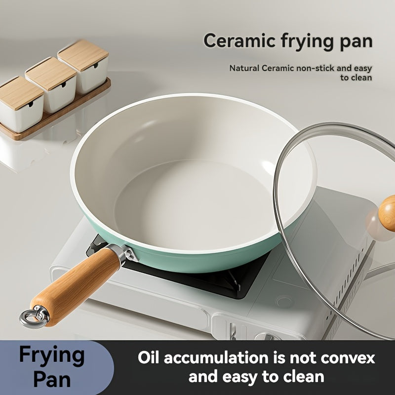 Non-Stick Ceramic Frying Pan Skillet with Cast Iron Handle, Hand Wash Only, Suitable for Use on Induction and Gas Stoves