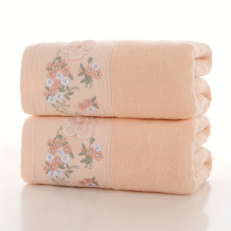 2 cotton embroidered hand towels perfect for home bathroom, absorbent and quick-drying with soft and skin-friendly fabric.