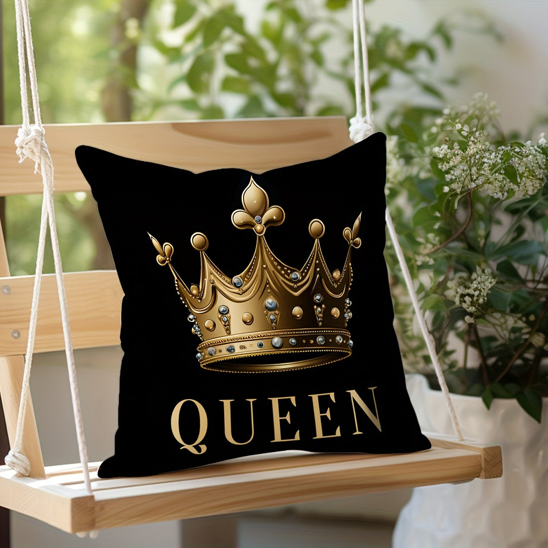 [Best-Selling] Set of 1 or 2 45x45cm Peach Skin Pillowcases with Black Background, Golden Crown King and Queen Design. Perfect for Car Seat Cushions, Living Room Sofas, Bedroom Pillows, Bedside Backrests, or Home Decor. Single-Sided Printing, Pillow Core