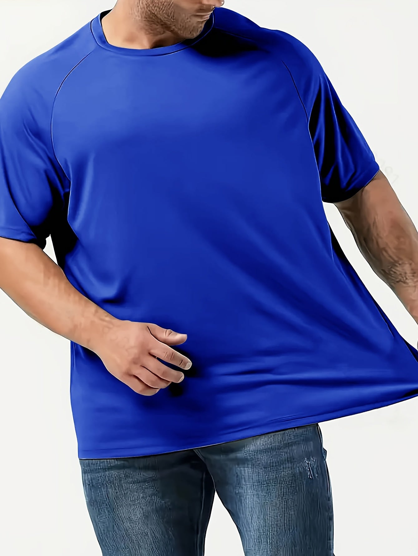 Three large solid short-sleeve sports t-shirts for men, versatile for outdoor activities and leisure, plus size