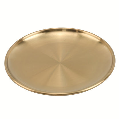 Golden stainless steel coffee tray for buffet parties and fruit decoration.