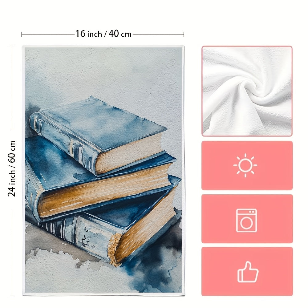 2 pieces of ultra soft kitchen towels featuring a contemporary hardcover book design. These towels are highly absorbent, machine washable, and perfect for drying dishes and hands. They have a coastal decor theme and measure 40.64x60.96 cm.