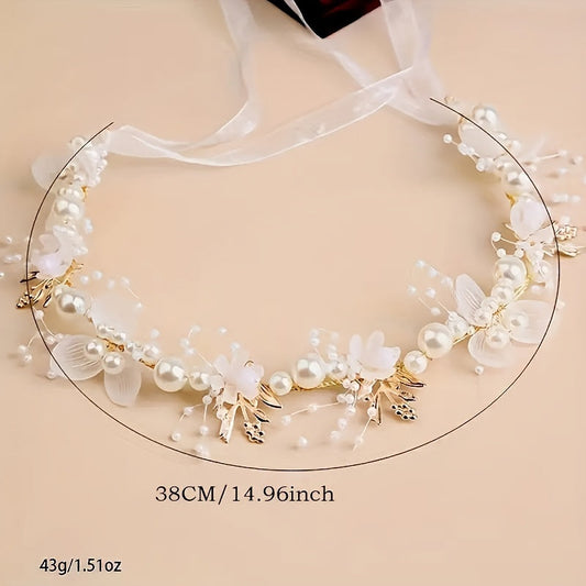 Beautiful Faux Pearl and Floral Headpiece - Perfect for Weddings, Balls, and Photography - Elegant Princess Inspired Hair Accessory for Women and Girls