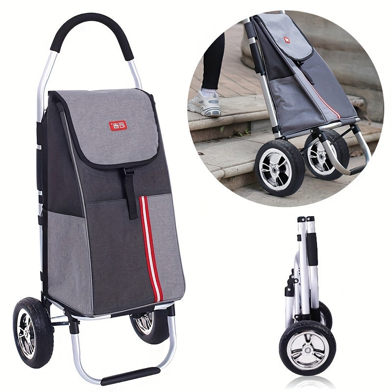 1pc Folding Shopping Cart with Waterproof Bag, Portable Trolley with Rubber Wheels, Metal & Aluminum Construction, No Electricity Needed, Ideal for Shopping, Moving, and Camping.