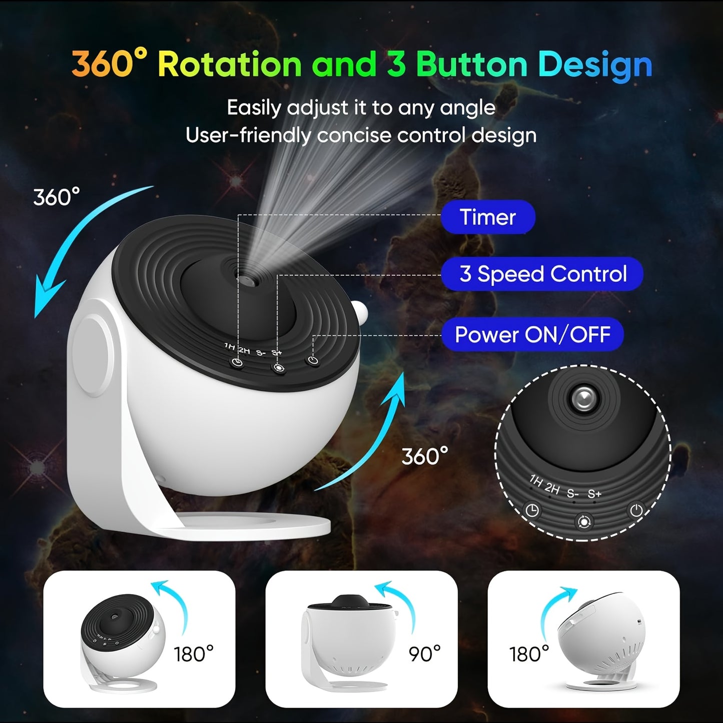 Projection lamp for creating galaxy night light in any room, perfect for game rooms, home theaters, and room decoration.