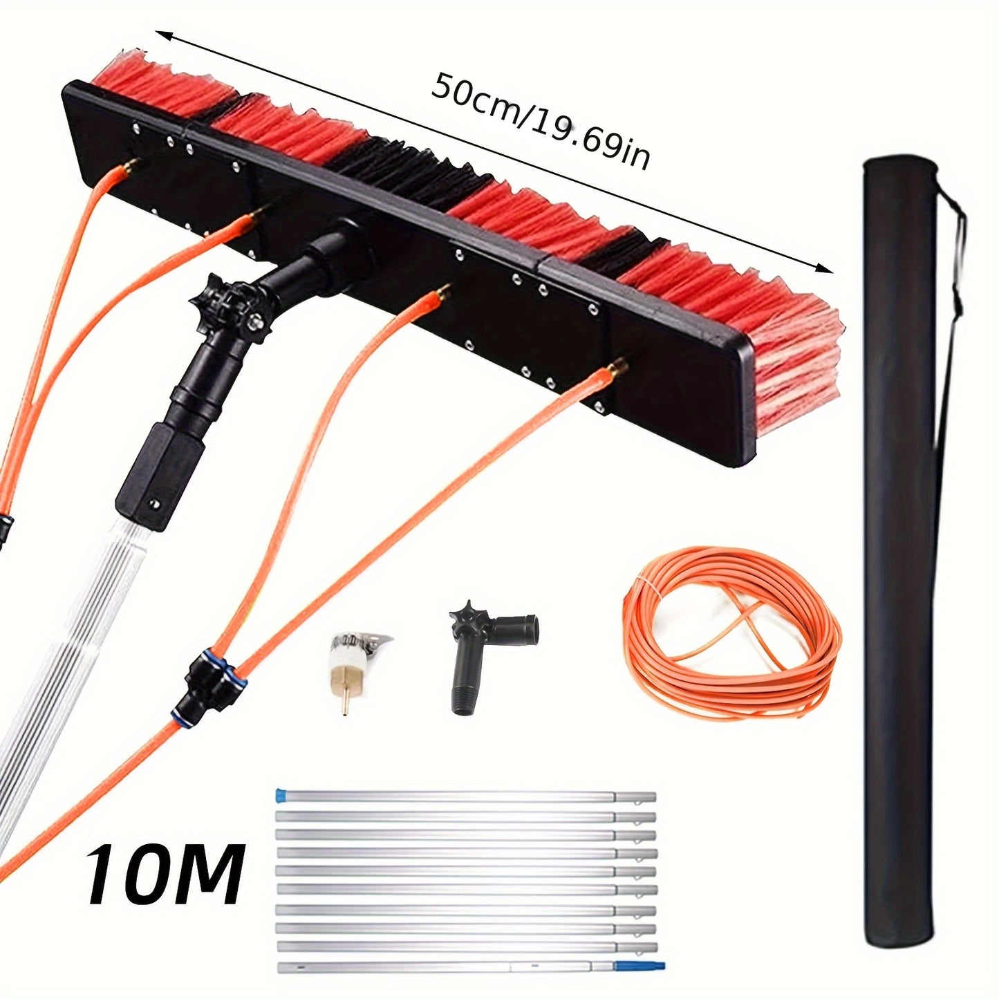 Solar panel cleaning brush set with water flow, uncharged power mode, plastic material, portable telescopic extension pole, multifunctional spray water, easy assembly and disassembly. Solar