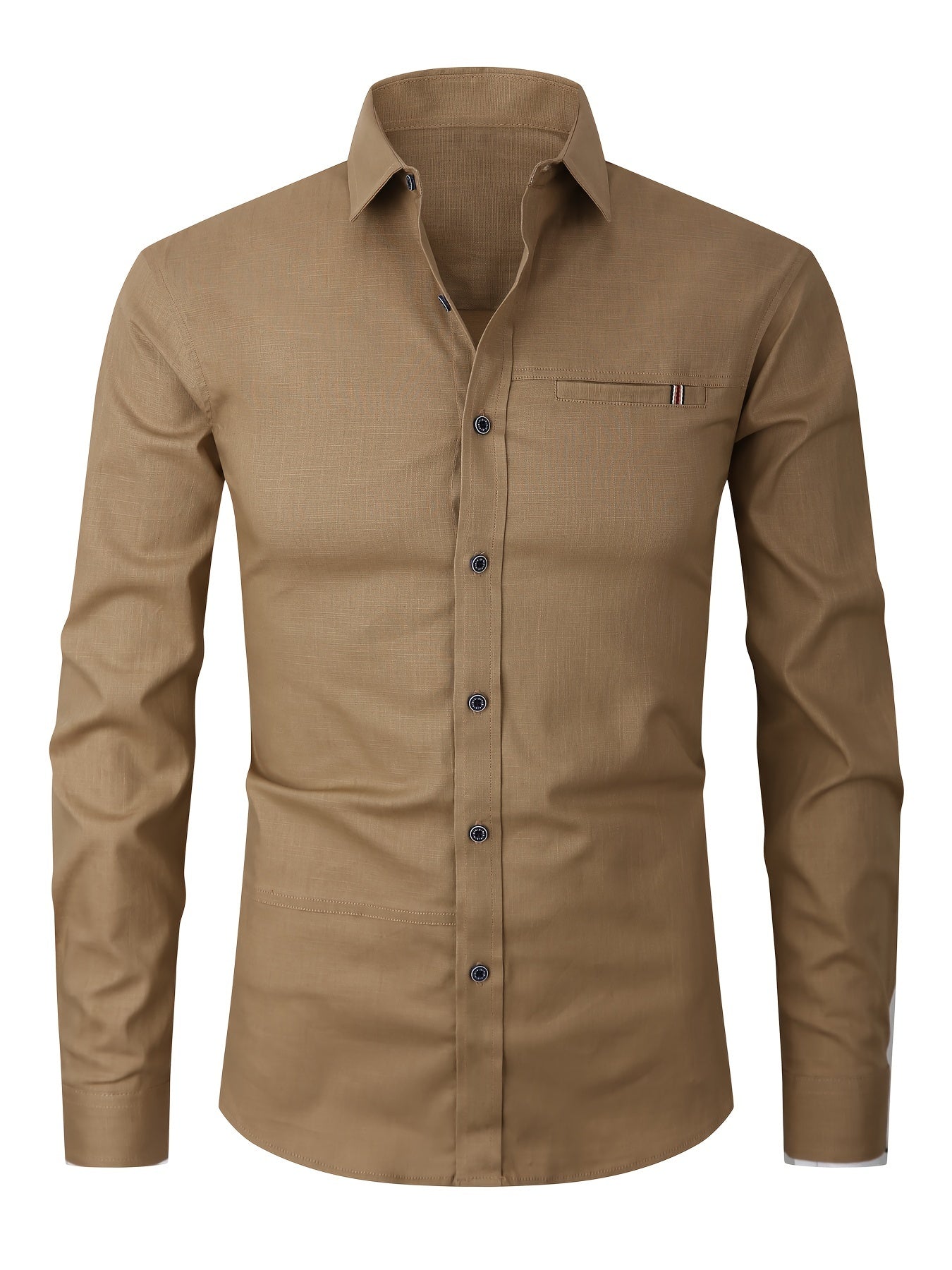 Men's Solid Long Sleeve Button Up Shirt for Daily Wear, Spring/Fall Outdoor Fashion