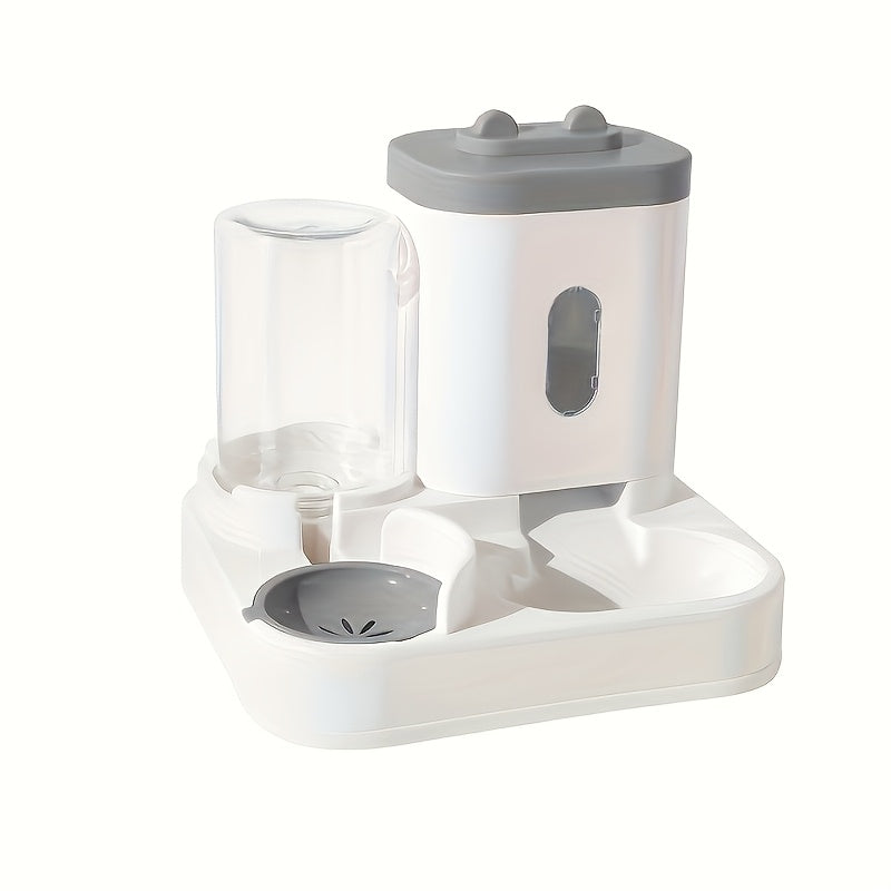 Combined automatic cat feeder and water dispenser for cats, non-electric and neck-friendly option for food and water.