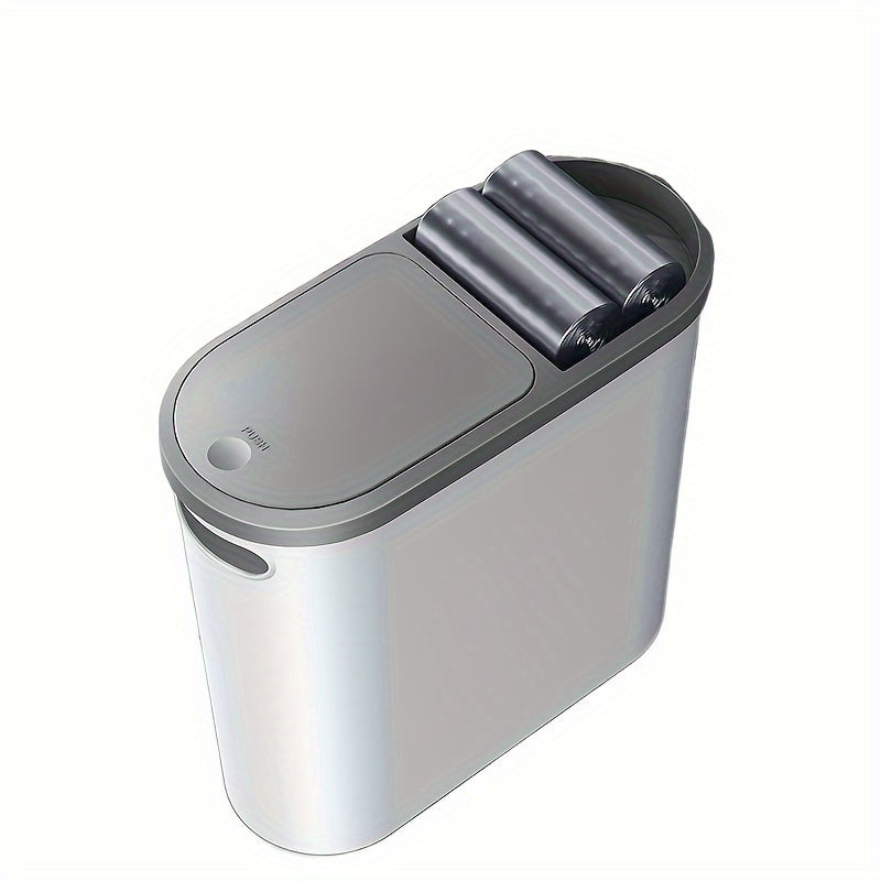 One-piece bathroom trash can with lid and slit for easy disposal. Perfect for home use.