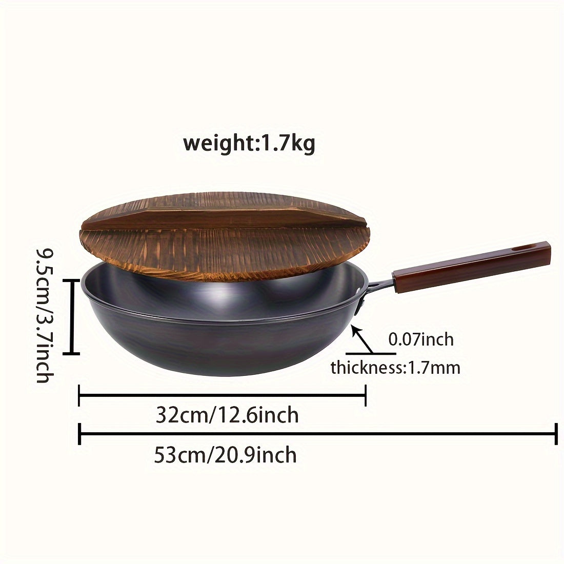 Vintage Kitchen Three-piece Set includes a 32cm Wok, 24cm Soup Pot, and 24cm Frying Pan. Set comes with 2 Charcoal Burning Wooden Covers, made from Original Cast Iron with Charcoal Burning Wooden Handles. Features Non-stick Layer Technology and an