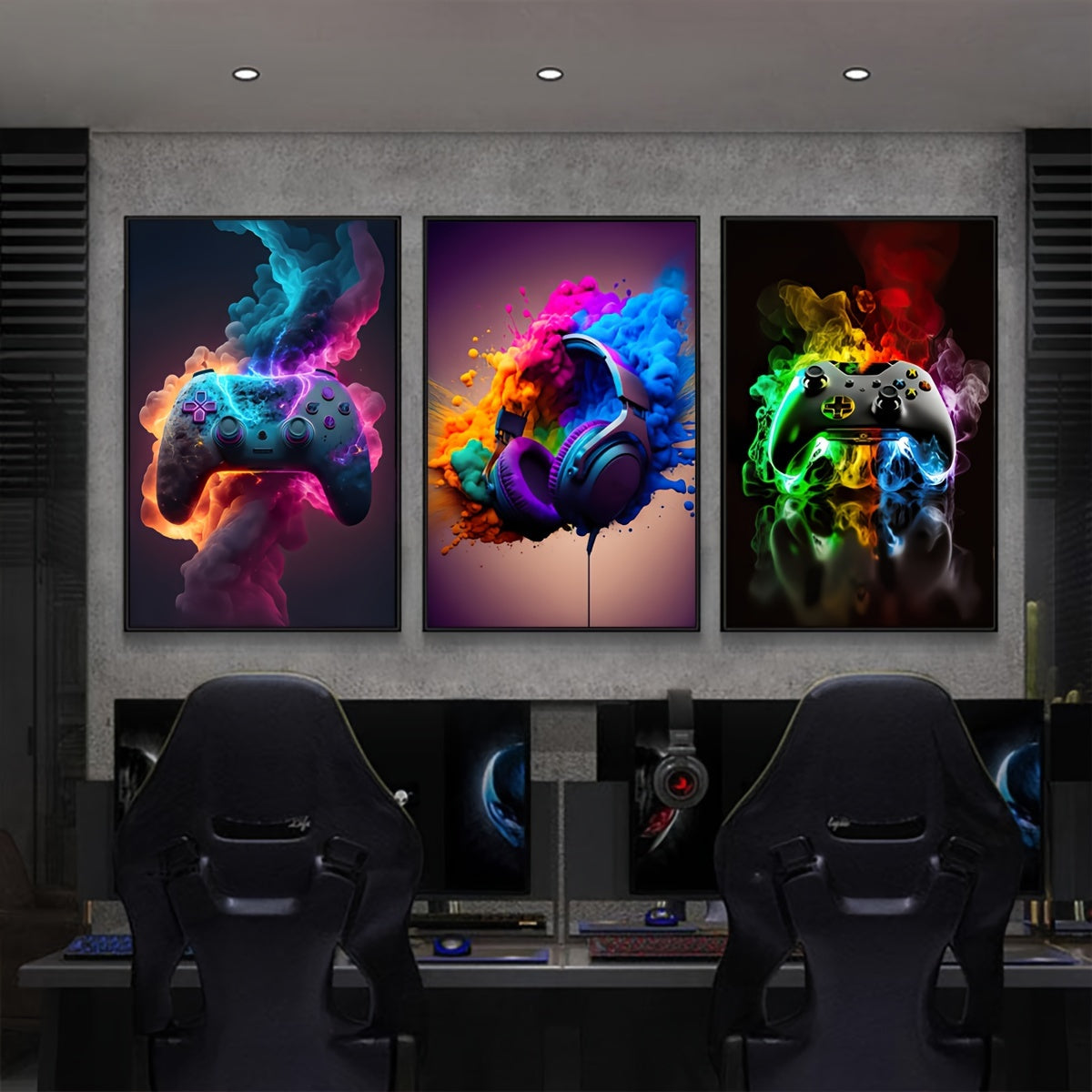 3 cool game controller posters for home decoration, made of canvas, perfect for living room or porch. Frame not included.