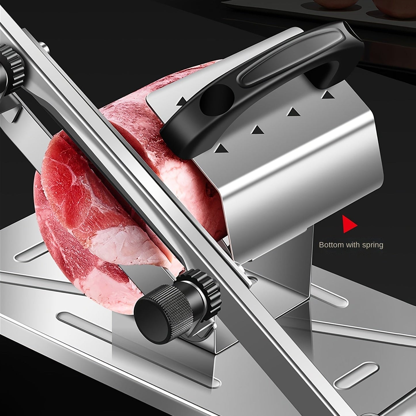 1 piece of a Stainless Steel Slicer for Meat, Fruit, and Vegetables with an Adjustable Thickness Manual Kitchen Cutting Tool, featuring a Square Blade.