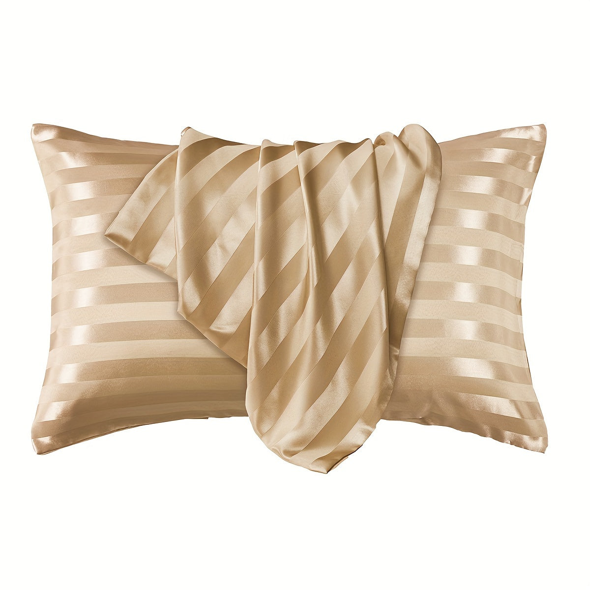 Luxurious Golden Satin Pillowcase for Hair & Skin - Silky Smooth Striped Design, Soft and Stain-Resistant with Envelope Closure - Made of 100% Polyester, Machine Washable - No Filler Required