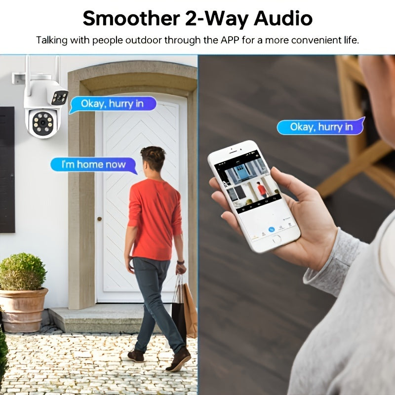 Two 4MP Dual Lens Wireless Security Cameras featuring AI Smart Alerts and Two-Way Audio, 2.4G/5G WiFi, and Full Color Night Vision. USB Powered and compatible with TF/Cloud Storage.