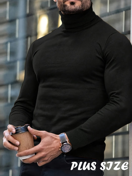 Brown turtleneck sweater for plus size men, perfect for fall/winter. Features ribbed cuffs and hem.