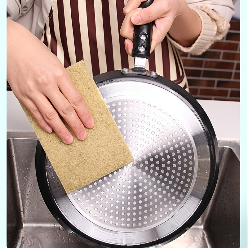 The Multifunctional Plant Fiber Scouring Pad Kit includes a Thickened Double-Sided Cleaning Sponge, Dishwashing Towel, and Brush Pot for use in the Kitchen, Bathroom, and Living Room. This kit features a Lightweight Rectangular Jute Weave design and