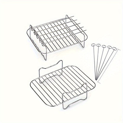 This 7-piece stainless steel grill rack and skewer set is specifically designed for use with the Ninja Foodi Dual Air Fryer. Compatible with the FlexDrawer Air Fryer AF500UK 10.4L and XL Air Fryer Oven accessories, this set offers uniform heat transfer