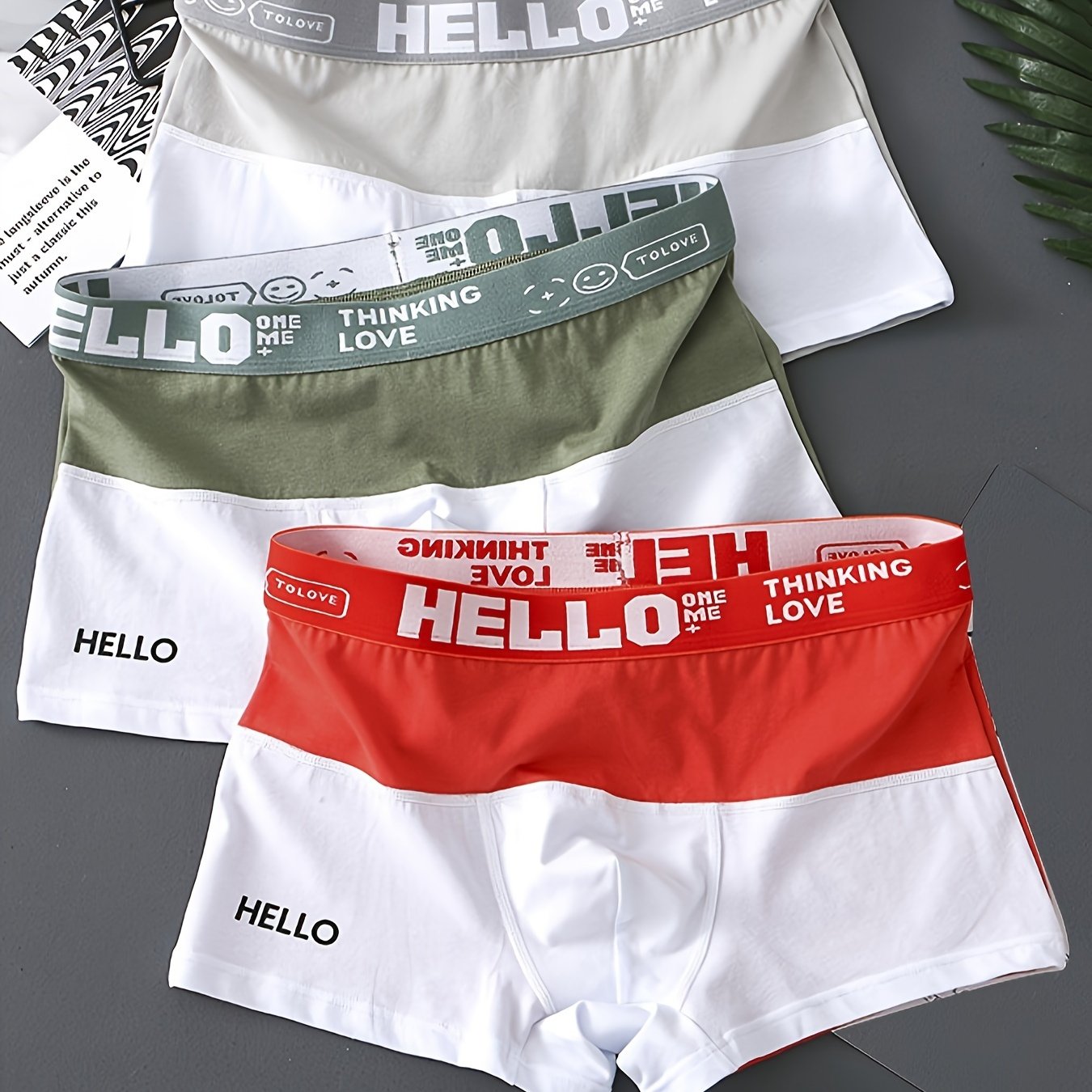 Men's cotton blend boxer briefs in fashion color block design for daily wear. Features breathable and comfy boxer trunks suitable for teenagers.