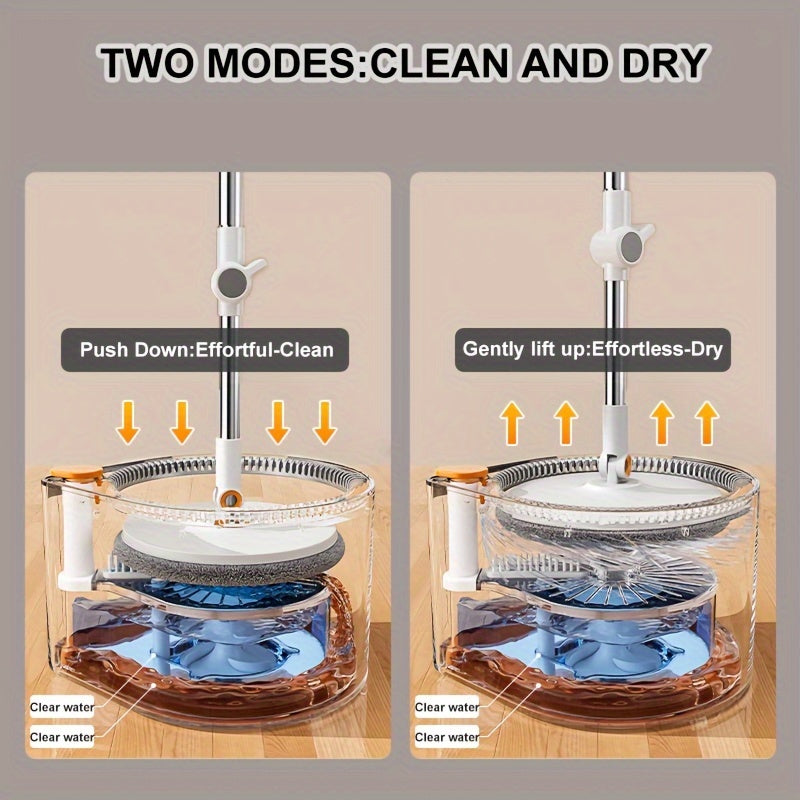 Get the ultimate cleaning solution with the Self-Cleaning Spin Mop Set! This white spinner flat rotating cleaner comes with a turbo flushing bucket for separating clean and dirty water. Included are 2 mop cloths for use in the bedroom, living room