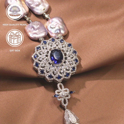 This elegant sweater necklace features a luxurious 5A Zirconia and high-quality purple square baroque natural pearl. Made with fine craftsmanship, it highlights both personality and fashion, ensuring comfortable wear. Perfect for a variety of occasions